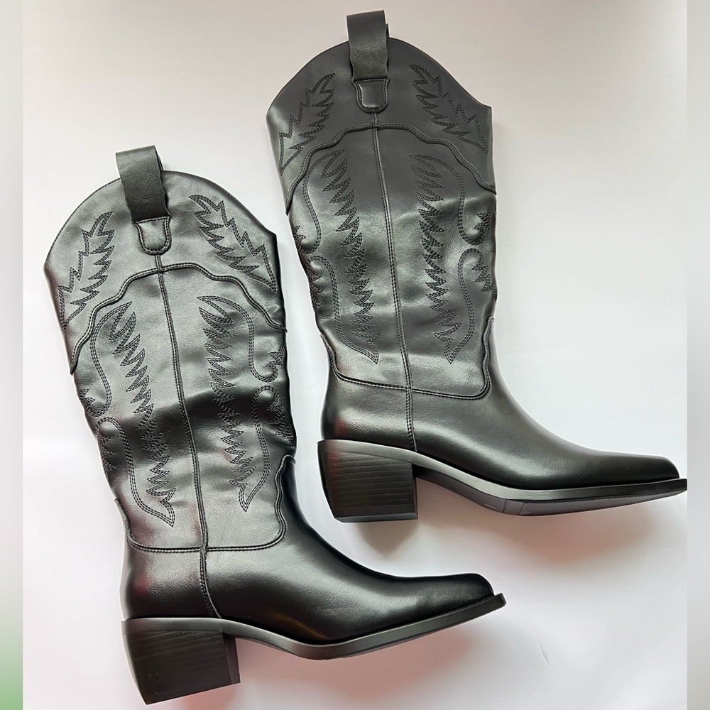 Classic Black Western Mid-Calf Boots
